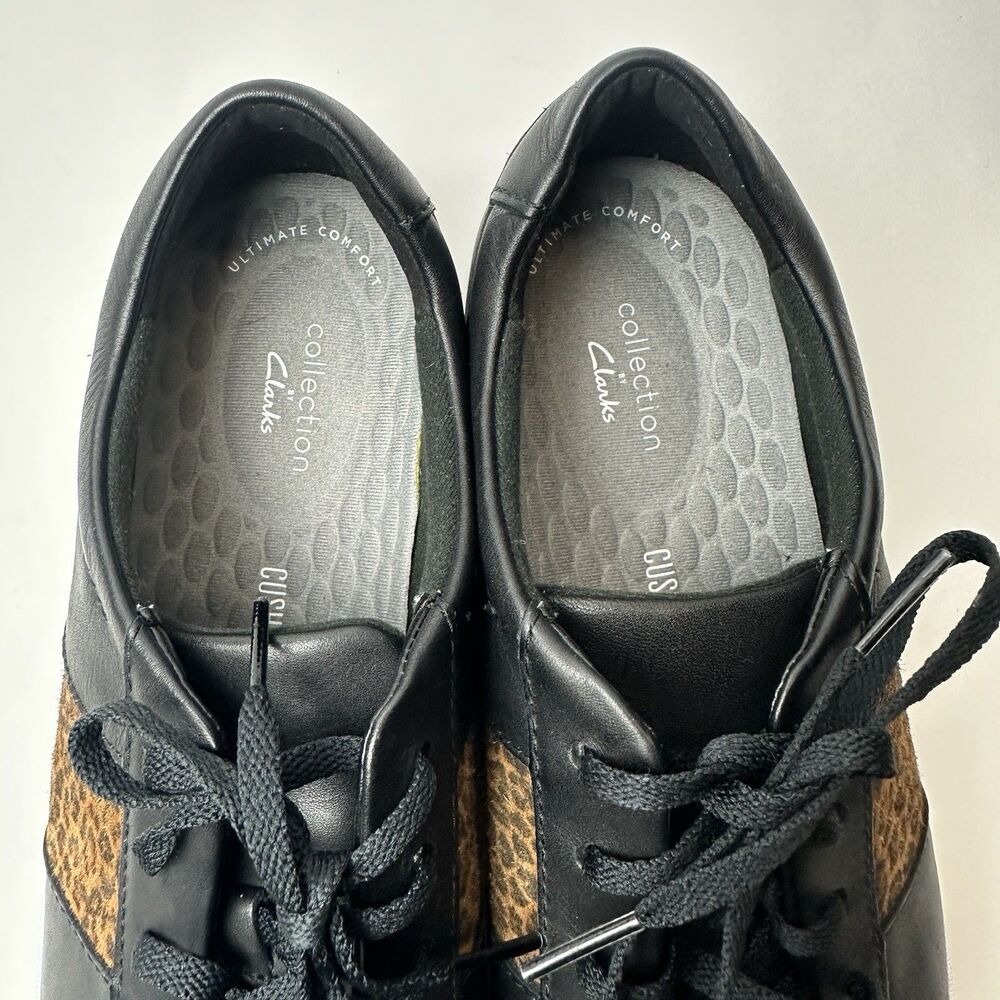 Clarks Collection Pawley Rilee Sneakers Shoes Leopard Black Leather Women' 11W - Picture 3 of 12
